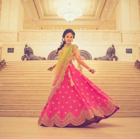 Lengha Saree, Lehenga Pink, South Indian Wedding Saree, Green Combination, Magenta Top, Beautiful Lehenga, Half Saree Lehenga, Parrot Green, Saree Lehenga