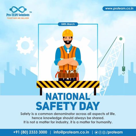 Safety is not just a priority, it’s a responsibility. National Safety Day 2023 is a call to action for individuals, organizations, and governments to work together toward creating a safer and more secure environment for everyone. #nationalsafetyday #proteam #managementconsultant #bangalore Digital Marketing Poster, National Safety Day, National Safety, Marketing Poster, Call To Action, A Call, Bangalore, To Work, For Everyone