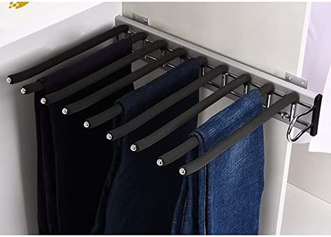 Amazon.com: Futchoy Pull Out Trouser Hanger Rack Closet Pants Storage Rack Space Saving Drawer Non-Slip Clothes Hanger Bar Multi Functional (Right Installation) : Home & Kitchen Pant Storage, Organiser Son Dressing, Pants Hanger, Trouser Hangers, Pants Rack, Towel Scarf, Space Saving Hangers, Hanger Organizer, Pant Hangers