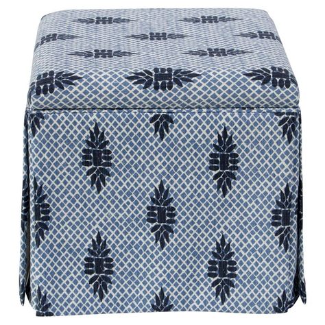 Anne Skirted Storage Ottoman, Boca Wedgewood | One Kings Lane Skirted Ottoman, Basement Furniture, Ottoman Decor, Living Room Stools, Elephant Logo, Medallion Pattern, Cocktail Ottoman, Extra Seating, Coastal Style