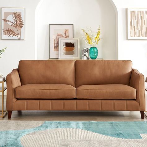 Hydeline Aria Top Grain Leather Sofa Couch, 84", Saddle Camel Leather Reclining Sofa, Small Arizona Leather Camel Back Sofa, Butter Color Leather Sofa, Full Grain Leather Sofa, Leather Sofa Couch, 70s Sofa Leather, Top Grain Leather Sofa, Genuine Leather Sofa, Furniture Dimensions