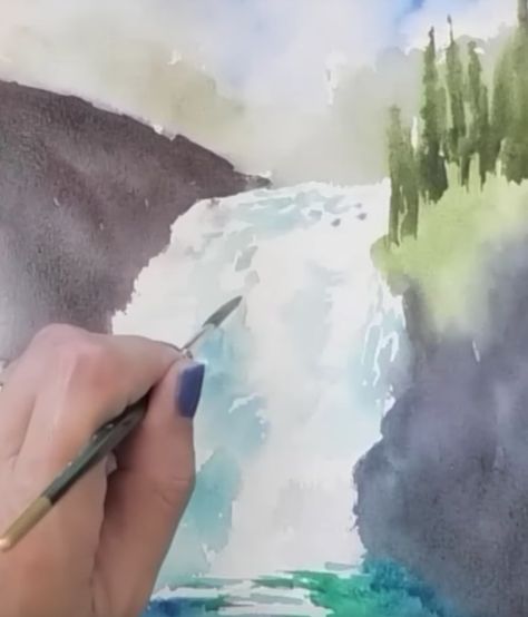 Paint A Waterfall, Watercolor For Beginners, Beginners Landscaping, Beginners Art, Teaching Watercolor, Learn Watercolor Painting, Waterfall Paintings, Learn Watercolor, Beginner Art