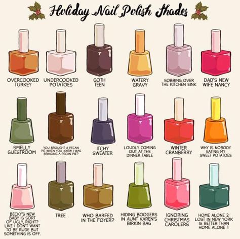 Funny Nail Polish Names by adamtots on IG Nail Polish Color Names, Nail Polish Names, Holiday Nail Polish, Christmas Nail Polish, Polish Names, Weird Names, Living Under A Rock, Crazy Nails, Best Nail Polish