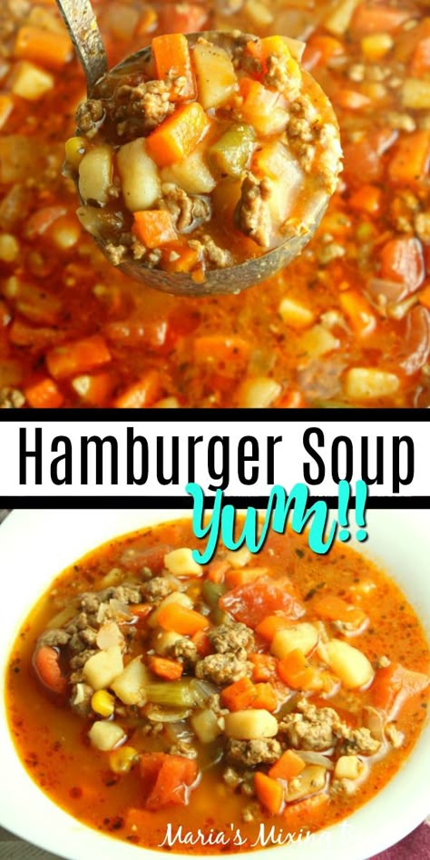 Hamburger Soup is made with simple staple ingredients, hearty, rich and super amazing! Comfort food at it's finest. Grab a bowl.. Hearty Hamburger Soup, Soup Hamburger, Easy Hamburger Soup, Hamburger Vegetable Soup, Easy Hamburger, Crockpot Soups, Soup Appetizers, Keto Soups, Hamburger Soup