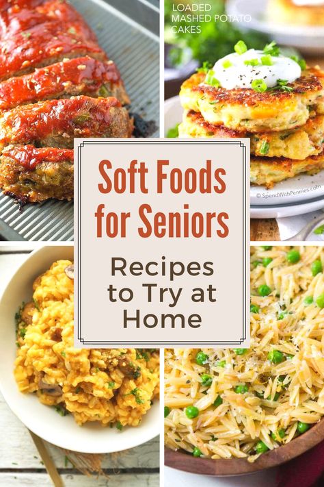 Food Prep For Elderly, Soft Things To Eat, Soft Meals Dinners, Dinner Soft Foods, Easy Meals For Seniors Dinners, Healthy Senior Meals, Good Soft Foods, Elderly Menu Ideas, Cooking For Seniors Easy Recipes