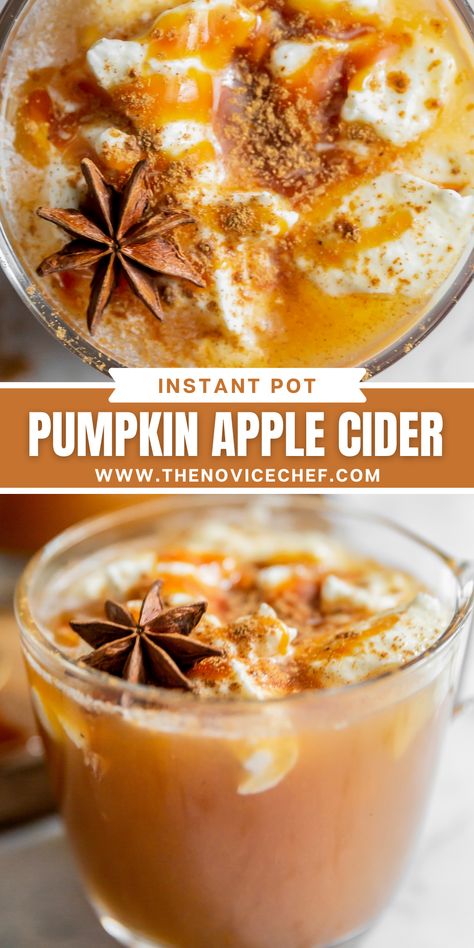 This Instant Pot Pumpkin Apple Cider is the quintessential spiced Fall drink that can be served warm or chilled. Sweet apples, tart citrus, cinnamon, and rich pumpkin combine for the best homemade apple cider ever! Apple Cider From Scratch, Instant Pot Apple Cider, Pumpkin Apple Cider, Make Apple Cider, Instant Pot Pumpkin, Sweet Apples, Apple Cider Recipe, Homemade Apple Cider, Fall Drink