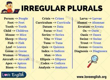 Irregular Plural Nouns List, Plural E Singular, Irregular Plural Nouns Worksheet, Singular And Plural Words, Irregular Nouns, Plurals Worksheets, Plural Nouns Worksheet, Plural Words, Singular Plural