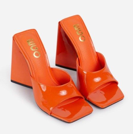 Orange Mules, Ego Shoes, Block Heel Mule, Orange Heels, Beautiful Heels, Heeled Mules Sandals, Chunky High Heels, Open Toe Shoes, Thick Heels