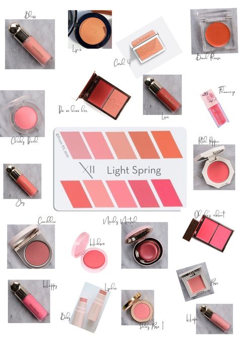 Light Spring Makeup Products, Light Spring Makeup Palette, Light Spring Eyeshadow, Light Spring Color Palette Makeup, Spring Color Palette Makeup, Light Spring Makeup, Warm Spring Makeup, True Spring Makeup, True Spring Color Palette