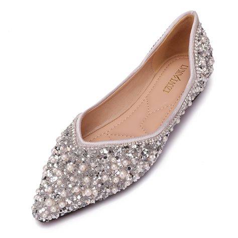 PRICES MAY VARY. 【Toe design】:Women's rhinestone flat shoes the toe is designed with a pointed head, which is clean and neat. The toe space is extended and comfortable, natural and moisture-proof. Every simple detail shows the meticulous workmanship 【Soft inner lining】:Comfortable women's ballet flats adopted Soft rubber sole .In order to improve the comfort of shoes, with Padded Memory Foam Insole like.comfortable without grinding your feet, and enjoy your every step. 【Careful care】: HEAWISH ha Women's Ballet Flats, Sparkly Flats, Dance Ballet, Fashion Shoes Flats, Rhinestone Flats, Elegant Heels, Rhinestone Fashion, Wedding Flats, Rhinestone Shoes