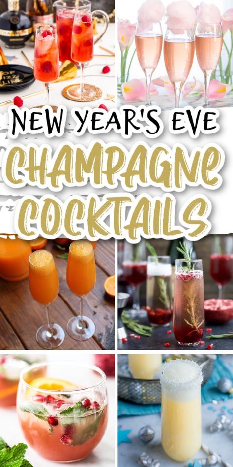 Cute Champagne Drinks, Coctails Recipes Champagne, New Year’s Eve Mimosas, Champagne Punch New Years, Mixed Drinks With Champagne, What To Mix With Champagne, New Years Mixed Drinks Alcoholic, Festive Champagne Drinks, New Year Champagne Cocktails