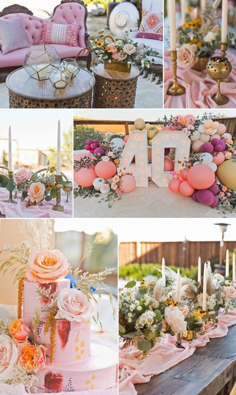 Bohemian 60th Birthday Party, Bohemian 21st Birthday Party, Floral 40th Birthday Party Decorations, 40th Birthday Flowers, 60th Floral Birthday Party, Floral 40th Birthday Party, Minimalist 40th Birthday Decor, At Home 40th Birthday Party, 40th Party Decorations For Women