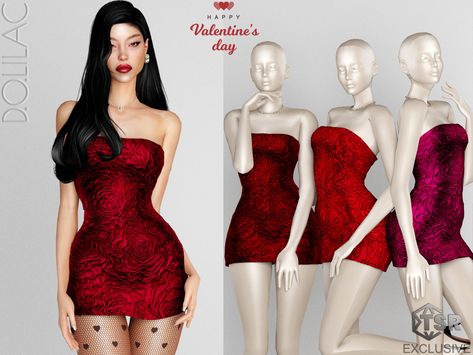 The Sims Resource - Valentine's Day Strapless Rosette Gazer Mini Dress DO0224 Sims 4 Cc Red Dress, Sims 4 Red Dress, Sims 4 Mini Dress, Sims 4 Get Together, Red Sequin Mini Dress, The Sims 4 Custom Content, Tiana Dress, Red Rose Dress, Sims 4 Family