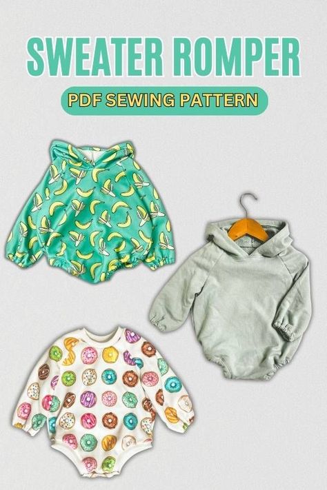 Sweater Romper sewing pattern (0-3mths to 18-24mths) - Sew Modern Kids Free Sewing Patterns Babies, Free Kids Sewing Patterns Pdf, Toddler Boy Sewing Patterns, Infant Sewing Patterns, Crochet Romper Pattern, Sewing For Baby, Sweater Sewing Pattern, Crochet Baby Romper, Oversized Romper