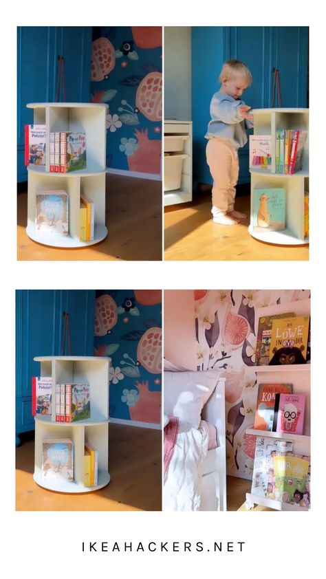 Ikea Kids Bookshelf, Bookshelf Ikea, Ikea Montessori, Ikea Pieces, Ikea Bookshelf Hack, Diy Bookshelf Kids, Ikea Book, Ikea Hack Kids, Rotating Bookshelf