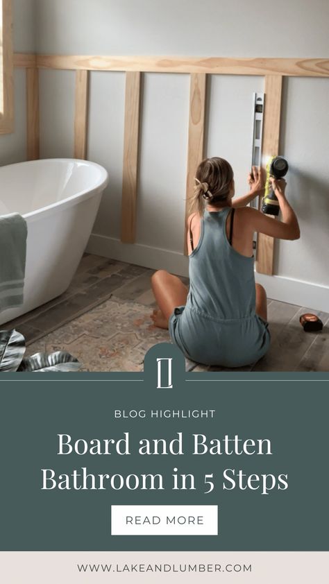 If you’ve been wanting a major upgrade to your bathroom, I can’t recommend trying your hand at board and batten enough. It adds depth, dimension, and warmth to your space, and it’s fully customizable. My DIY board and batten bathroom is still one of my favorite projects, and it’s a great one for beginner DIYers! Diy Board And Batten Half Wall, How To Hang A Mirror Over Board And Batten, How To Frame A Shower Wall, Bathroom Board And Batten Diy, Board And Batten Bathroom Towel Rack, Adding Wood To Walls, Bathroom Wall Ideas Board And Batten, Diy Bathroom Wall Molding, Bathroom Panel Wall Ideas