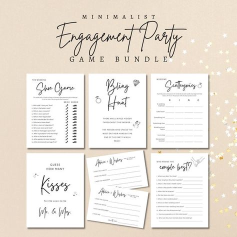 Engagement Party Gamesdigital Fileengagement Party | Etsy Engagement Party Printables, Engagement Party At Home Decoration, Engagement Printables, Engagement Party Games Activities, Engagement Party Activities, Minimalist Engagement Party, Couple Party Games, Party Games Printable, Engagement Party Planning