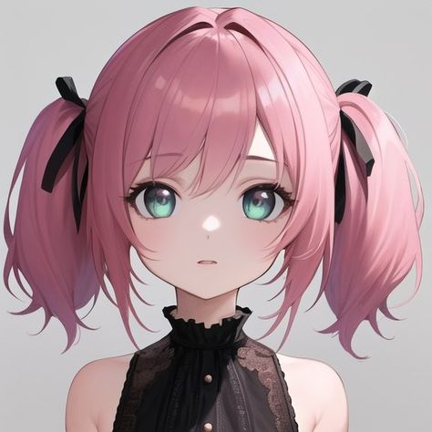 Short Pink Hair Anime Female, Pink Haired Anime Female Oc, Anime Pigtails Reference, Anime Low Pigtails, Anime Pigtails Drawing, Anime Pig Tails, Characters With Pigtails, How To Draw Pigtails, Pig Tails Drawing