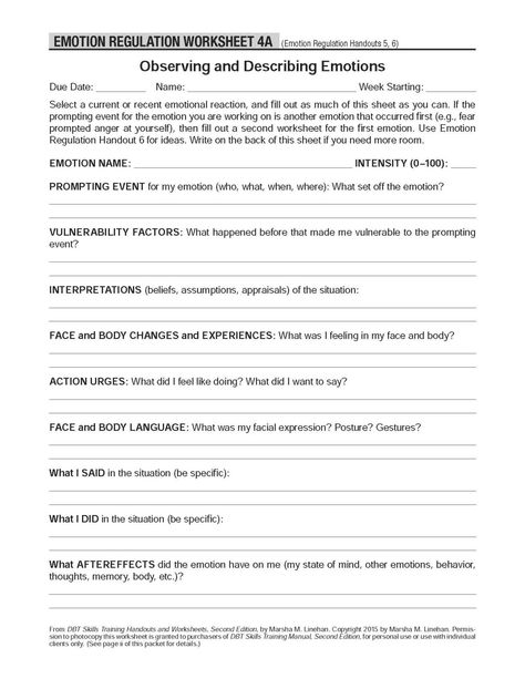 Healingschemas Dbt Therapy Therapy Worksheets Dialectical Behavior Therapy Describing Emotions, Emotions Worksheet, Dbt Therapy, Cbt Worksheets, Counseling Worksheets, Emotion Regulation, Dbt Skills, Abandonment Issues, Behavior Therapy