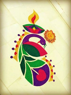 Easy Small Peacock Rangoli Designs 2016                                                                                                                                                                                 More Easy And Beautiful Rangoli, Rangoli Designs For Diwali, Flower Peacock, Indian Rangoli Designs, Very Easy Rangoli Designs, Peacock Rangoli, Rangoli Designs Simple Diwali, Easy Rangoli Designs Diwali, Rangoli Designs Latest