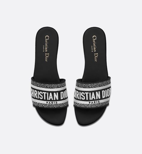 Dway Slide Black Embroidered Cotton | DIOR Dior Slides, Dr Shoes, Tas Fashion, Dior Book Tote, Christian Dior Couture, Dior Couture, Slides Sandals, Dior Shoes, Boutique Online