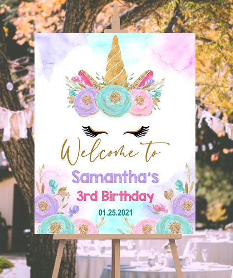 Unicorn Welcome Board, Birthday Invitation Template Free Editable, Unicorn Welcome Sign, Printable Unicorn Birthday Invitations, Printable Unicorn Birthday, Rainbow Unicorn Party, Unicorn Birthday Invitation, Board Party, Unicorn Pictures