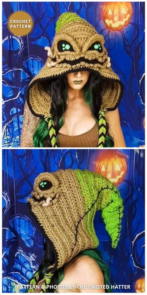 Awesome Crochet, Crochet Costumes, Crochet Hood, Hood Pattern, Crochet Monsters, Crochet Halloween, Halloween Crochet Patterns, Crochet Mittens, Halloween Hats