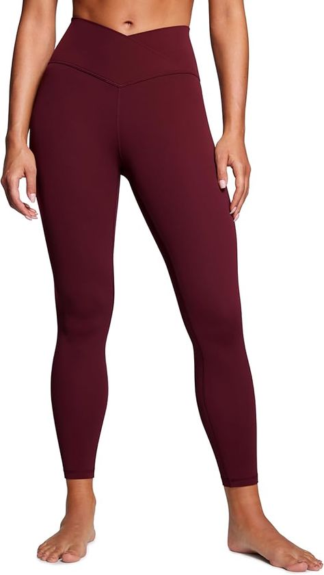 CRZ YOGA Womens Butterluxe Cross Waist 25'' Workout Leggings - V Cross High Waisted Gym Leggings Yoga Soft Leggings Red Merlot 10 : Amazon.co.uk: Fashion Maroon Leggings Outfit, High Waisted Gym Leggings, Maroon Leggings, Crz Yoga, Gym Leggings, Soft Leggings, Uk Fashion, Merlot, Yoga Women