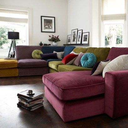 multicolour and white? Colorful Sofa Living Room, Colorful Couch, Cute Living Room, Living Room Sofa Design, Colourful Living Room, Trendy Living Rooms, Furniture Village, Sofa Colors, Stylish Living Room