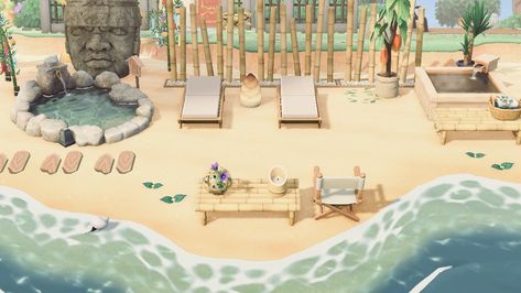 Animal Crossing Beach Spa, Animal Crossing Spa Ideas, Animal Crossing Beach Ideas, Acnh Beach, Cottagecore Animal Crossing, Acnh Inspiration, Acnh Cottagecore, Animal Crossing 3ds, Beach Spa