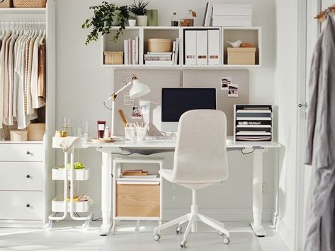 Home Office Setup Essentials To Work From Home - IKEA Ikea Bekant, Ikea Home Office, Ikea Home, Home Office Setup, Office Setup, Comfy Chairs, Home Office Organization, Accessories Storage, Home Office Furniture