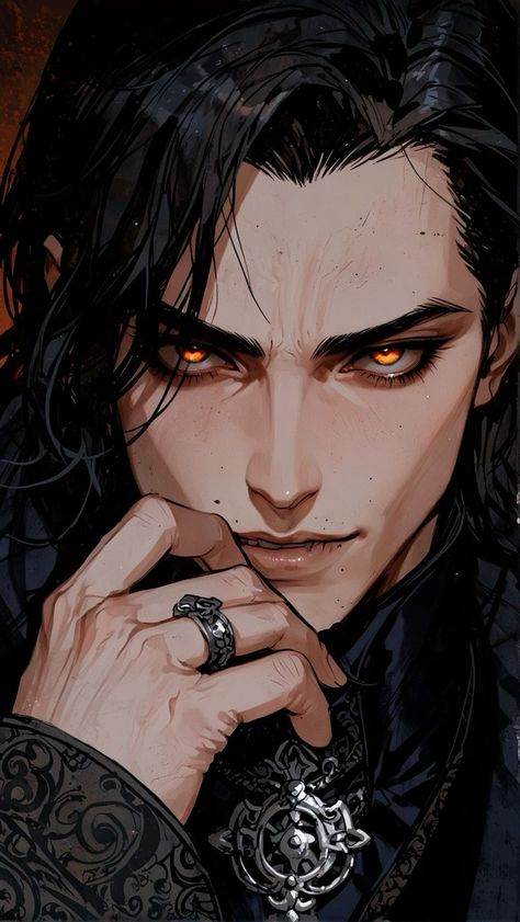 Medieval Vampire Art, Vampire Boyfriend Art, Drawings Of Vampires, Asian Vampire Art, Filthy Rich Vampire Fanart, Vampire Hairstyles Men, Vampire King Art, Vampire Guy Art, Black Haired Vampire