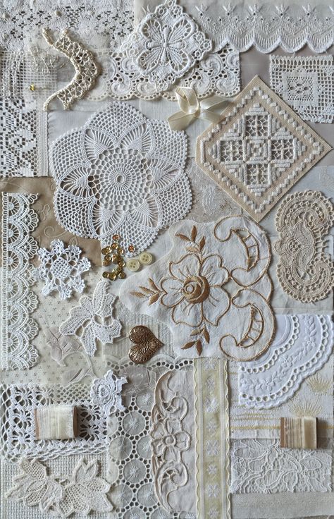 Doilies Diy, Lace Collage, Handkerchief Crafts, Doily Art, Doilies Crafts, Crazy Quilt Blocks, Lace Crafts, Wedding Quilt, Crazy Patchwork