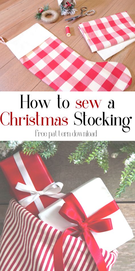 Making Stockings Christmas, Stocking Diy Pattern, How To Make A Christmas Stocking Easy, Stockings Sewing Pattern, How To Make A Stocking Diy Christmas, Simple Stocking Pattern, How To Sew Christmas Stocking, Diy Stocking Pattern, Homemade Stockings Christmas Diy