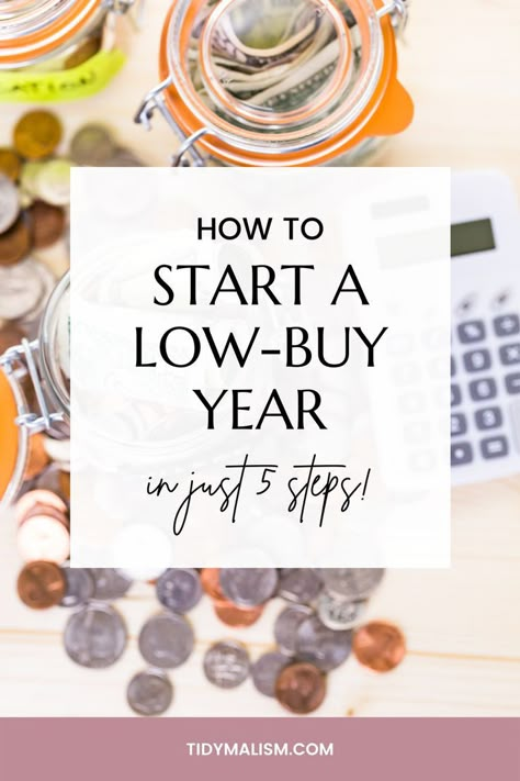 Are you suffocating in stuff? Curious about what it feels like to reign in your consumer and shopping habits? Click to read how easy it is to start a low-buy year at any time of the year, and for however long you like. You'll learn how to identify your main spending categories and create rules custom-tailored to your personal habits. Visit tidymalism.com for more minimalism money tips, home organization inspiration, and loads of decluttering ideas. #lowbuy #smartshopping #minimalist #declutter Low Buy Rules, Spending Plan, How To Start Saving For A House, Low Spend Challenge, Low Buy Challenge, Buy Nothing Challenge, Low Spend Year, Low Buy Year, No Buy Year Rules