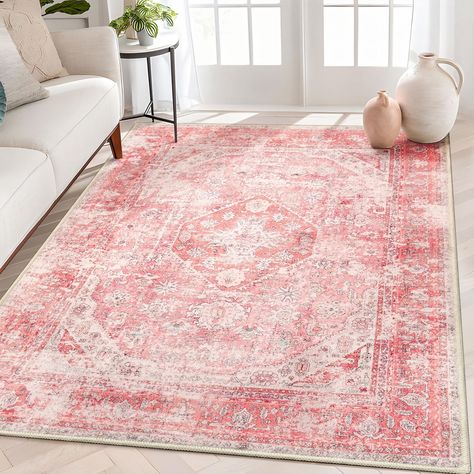 PRICES MAY VARY. FOLDABLE PINK AREA RUG:This pink carpet can be used as a vibrant and fresh pink room decor to transform bedroom,living room or kids room.The 5x7 rug can be folded without leaving creases for easy storage.Ultra soft,low-pile,absorbent and durable,this large rug can be used in heavy traffic areas of your home without blocking the door opening. MACHINE WASHABLE AREA RUGS:The 5x7 area rug can be washed in the washing machine,will not fade and can be reused.Large area rug can be drie Cottagecore Living Room Ideas, Pink Dorm Room Decor, Pink Dorm Rooms, Pink Rugs, Dorm Rugs, Pink Dorm, Pink Room Decor, Floral Home Decor, Dorm Room Inspiration