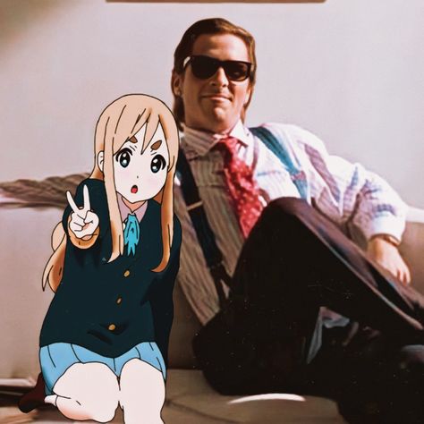 Anime & movie art Patrick Bateman Playlist Cover, Patrick Bateman With Anime, Kawaii Patrick Bateman, Patrick Bateman Pfp, Coolest Profile Pictures, Patrick Bateman Meme, Patrick Bateman Icon, Tsumugi Kotobuki, Hard Images