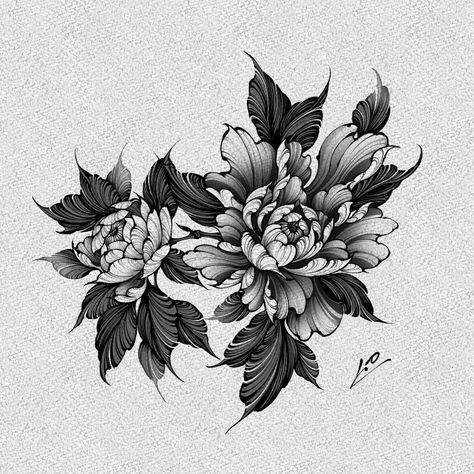 Blackwork Peony Tattoo, Black Work Flower Tattoo, Blackwork Flower Tattoo, Neck Tats, Tattoo Mafia, Black Flowers Tattoo, Hamsa Tattoo Design, Fox Tattoo Design, Tiny Heart Tattoos