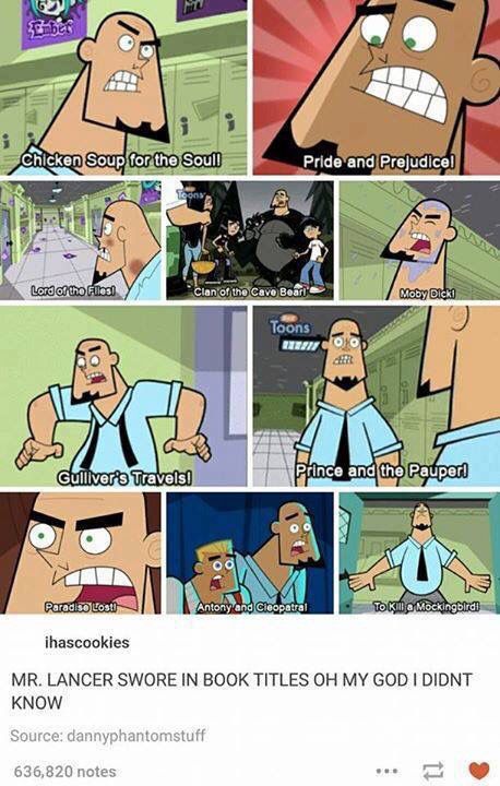 Mr. Lancer Swore in Book Titles in Danny Phantom Going Ghost, Movie Nostalgia, Timmy Turner, Book Titles, Danny Phantom, Oui Oui, My God, Disney Channel, Tumblr Funny