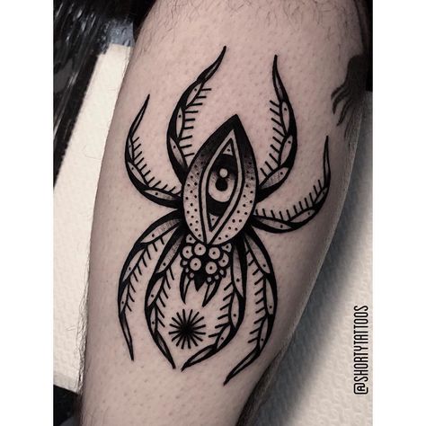 Spider eye blackwork tattoo Spider Tattoo Traditional, Traditional Tattoo Eye, Story Tattoo, Traditional Black Tattoo, American Traditional Tattoo Ideas, Traditional Tattoo Inspiration, Nature Tattoo Sleeve, Traditional Tattoo Ideas, Web Tattoo