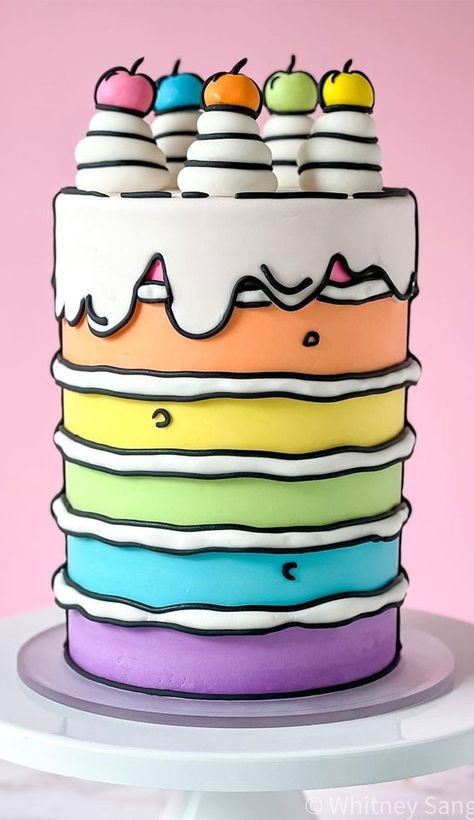 rainbow cake, rainbow layer cake, rainbow cake birthday, rainbow cake design, rainbow cake decorations Rainbow Cake Ideas, Cake Dekoration, Doodle Cake, Neon Cakes, Cartoon Birthday Cake, Rainbow Layer Cakes, Cake Rainbow, Sonic Cake, 14th Birthday Cakes