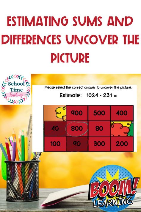 Do your 3rd grade students need extra practice estimating sums and differences? This deck of digital task cards will engage your students to help them practice estimation. There are 24 questions and two pictures to uncover in this deck. These digital task cards are self-checking which makes them perfect for distance learning and independent practice. #mathestimation #sums #differences #thirdgrade #secondgrade #uncoverthepicture Estimating Sums And Differences, Secret Pictures, Rounding Activities, Elementary Math Classroom, Learning Sites, Learning Stations, Teacher Products, Teaching Time, Teaching Life