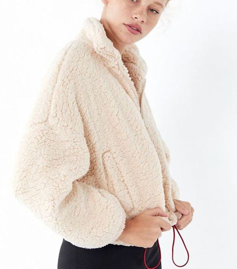 Urban Outfitters Willow Fuzzy Drawstring Teddy Jacket Bella Hadid Fall, Fall Capsule Wardrobe, Teddy Jacket, Cute Jackets, Sherpa Jacket, Lifestyle Clothing, Lightweight Jacket, Sweater Weather, High Collar