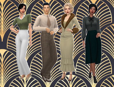 mmcc and lookbooks: Decades Lookbook: The 1930's Clothes Old Money, 30’s Fashion, Sims 4 Decades Challenge, Sims 4 Dresses, Sims 4 Mm, 30s Fashion, Sims4 Clothes, Sims 4 Cc Packs, Sims 4 Mods Clothes