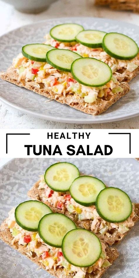 Tuna salad on crackers, topped with cucumber slices. Flavorful Meal Prep, Healthy Tuna Salad Recipe, The Best Tuna Salad, Recipe With Greek Yogurt, Tuna Salad Recipe Healthy, Best Tuna Salad Recipe, Best Tuna Salad, Healthy Tuna Salad, Healthy Foods To Make