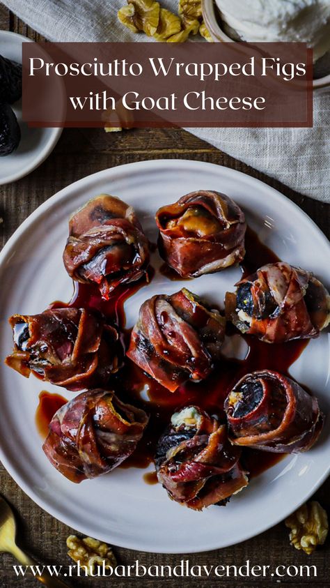 Prosciutto Wrapped Figs With Goat Cheese, Make Ahead Canapes, Prosciutto Wrapped Figs, Fig And Goat Cheese Appetizer, Sweet And Savory Snacks, Luxury Appetizers, Wine Night Food, Figs And Goat Cheese, Fig Appetizer Recipes