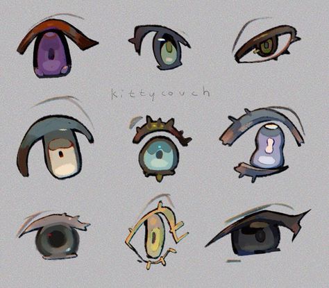 Different Styles Of Eyes Drawing, Anime Eye Colors, Anime Eye Shading, Character Eye Design, Eyes In Different Art Styles, Eye Inspo Drawing, Cartoon Eye Styles, Art Styles Eyes, Art Reference Eyes