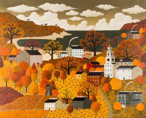 Charles Wysocki, Americana Art, Autumn Morning, American Folk Art, Puzzle Art, Vintage Landscape, Fall Pictures, Country Art, Autumn Art