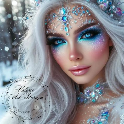 Frozen challenge hosted by @david_beret Thank you @emeraldeyeforai for the invite 💕 #frozenchallenge Christmas Fairy Makeup, Cute Winter Makeup, Christmas Elf Makeup, Winter Mermaid, Winter Elf, Ice Queen Makeup, Frozen Nails, Rainbow Eye Makeup, Holloween Makeup