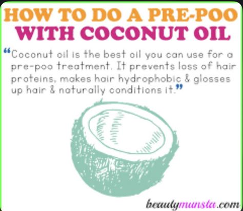 Oil Pre Poo, Coconut Oil Pre Poo, Coconut Oil Hair Mask Diy, Coconut Oil Moisturizer, Coconut Oil For Hair, Natural Beauty Hacks, Coconut Oil Lotion, Oil For Curly Hair, Coconut Oil Hair Growth